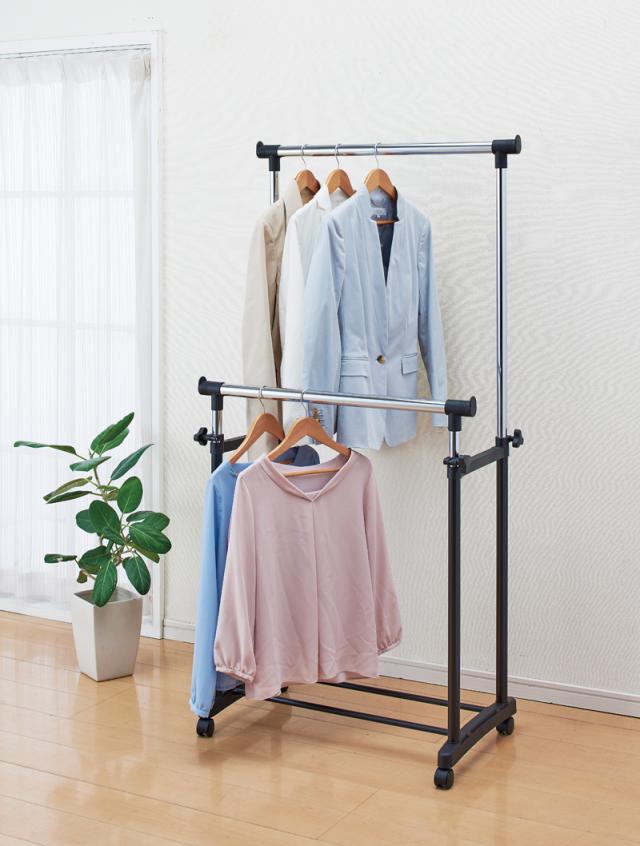 パール金属 N-7602 極太パイプハンガー(幅75×奥行42.5×高さ90〜145cm)ダブル SP75[N7602パル] 返品種別A