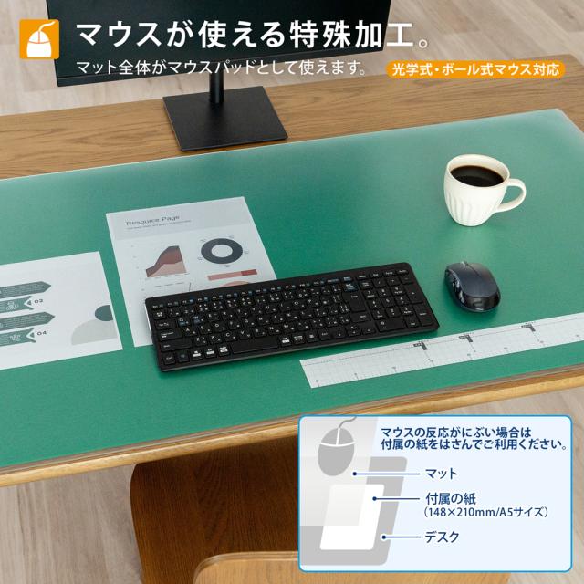 プラス DM-146MW(41338) 斜めカット デスクマット 下敷き付き グリーン 半光沢 マウス対応 軟質（146）[DM146MW41338] 返品種別A_2