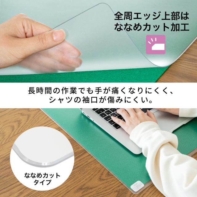 プラス DM-106MW(41340) 斜めカット デスクマット 下敷き付き グリーン 半光沢 マウス対応 軟質（106）[DM106MW41340] 返品種別A_4