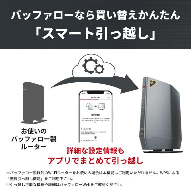 バッファロー｜BUFFALO WSR-5400XE6 Wi-Fi 6E(11ax)対応トライバンドWi