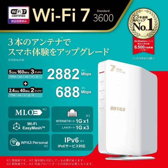 バッファロー｜BUFFALO Wi-Fi 7(11be)対応 デュアルバンドWi-Fi 