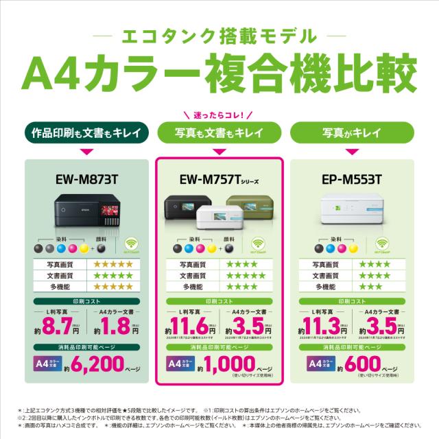 エプソン EW-M757TB エコタンク搭載モデル A4カラーインクジェットプリンター複合機　5色（ブラック）EPSON[EWM757TB] 返品種別A_4