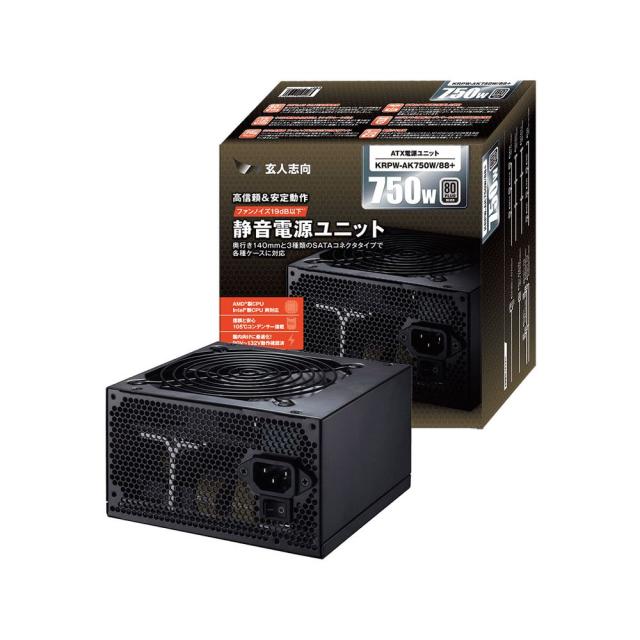 玄人志向 KRPW-AK750W/88+ 80PLUS SILVER取得 ATX電源 750W[KRPWAK750W88] 返品種別B