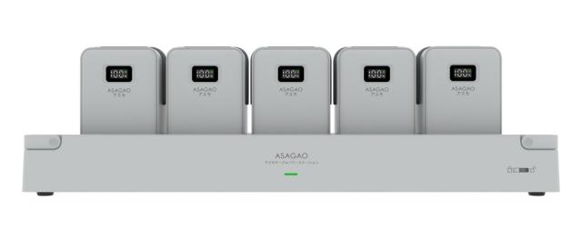 ASAGAO JAPAN（アサガオジャパン） リン酸鉄 21600mAh モバイルバッテリー5台+ 充電ステーション セット (グレイ) AS69-5S返品種別A