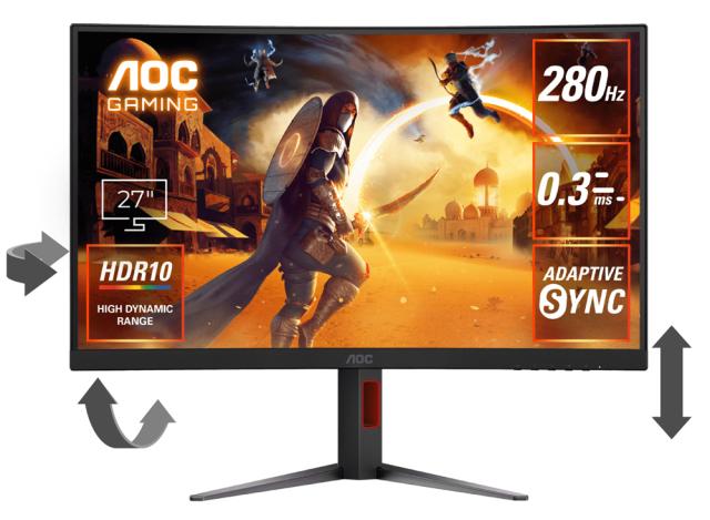 AOC｜エーオーシー C27G4Z/11 ゲーミング液晶ディスプレイ(27型/曲面型/Fast VA/FullHD 1920×1080/280Hz/0.3ms/HDR10/HDMI2.0/DP1.4)(ブラック)[C27G4Z11] 返品種別A