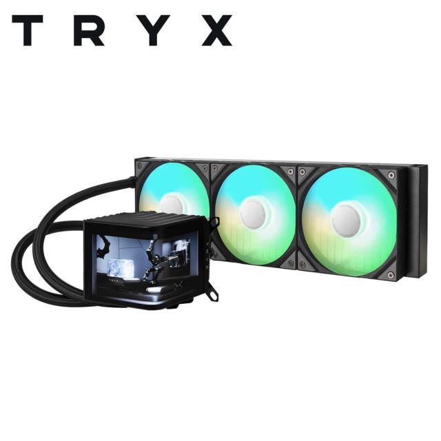 TRYX｜トライエックス L-P360A-AS3M-G1K PANORAMA 360mm AIO Liquid Cooler ARGB L字型AMOLEDディスプレー搭載 簡易水冷CPUクーラー（ブラック）[LP360AAS3MG1K] 返品種別B