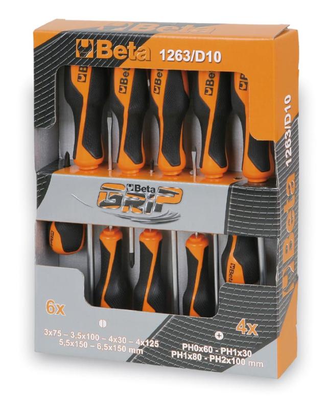 Beta 1263/D10 ドライバーセット 10本組 箱入 BETA GRIP オレンジ＆ブラック[1263D10BETA] 返品種別B
