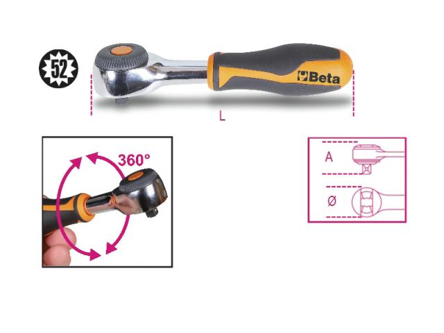 Beta 900/58 ラチェットハンドル 差込角1/4SQ 全長126mm ギア数52枚[90058BETA] 返品種別B