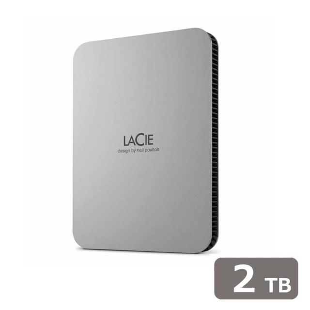 LaCie｜ラシー STLP2000400 LaCie 外付け HDD 2TB ポータブル Mobile Drive USB3.2 USB Type-C×1 3年保証 Toolkit付属 【 Windows Mac iPad 】対応（ムーン・シルバー）[STLP2000400] 返品種別B