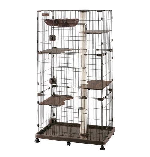 アイリスオーヤマ キャットランドケージ ワイド 3段 ダークブラウン