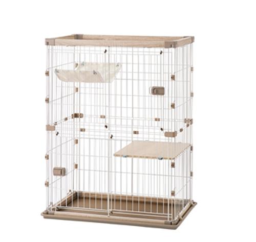 アイリスオーヤマ ウッディキャットケージ　2段　PWCR-962V　ライトナチュラル 返品種別A