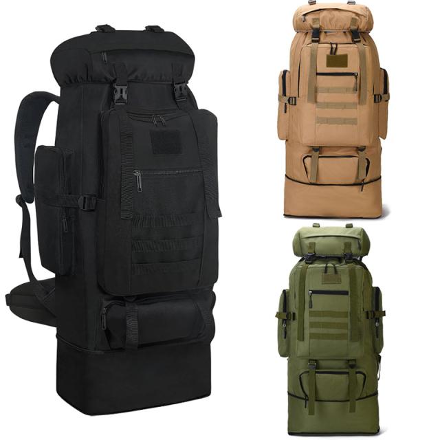 100L拡張可能なレジャーハイキングデイパック - 大容量、耐久性のあるオックスフォードクロス、キャンプ、登山、屋外アドベンチャー用の複数のポケットとコンパートメント、ブラック、旅行用のバックパック