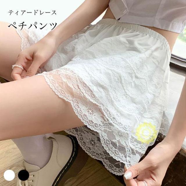 ティアードレース 見せパン ペチパンツ レディース ペチコートパンツ 短パン 夏 レースパンツ インナー 下着 パンチラ防止 見せパンツ-50
