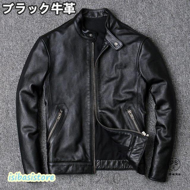 革ジャン レザージャケット メンズ 本革 バイク ライダース 牛革 羊革 シングル ショート スリムタイプ 細身 ブランド ジャケット ミリタリー レザーコート-40_1