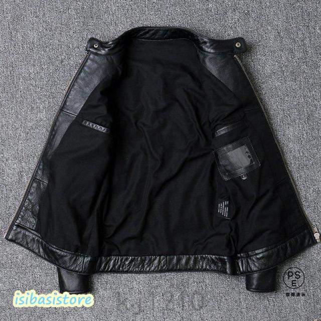 革ジャン レザージャケット メンズ 本革 バイク ライダース 牛革 羊革 シングル ショート スリムタイプ 細身 ブランド ジャケット ミリタリー レザーコート-40_3