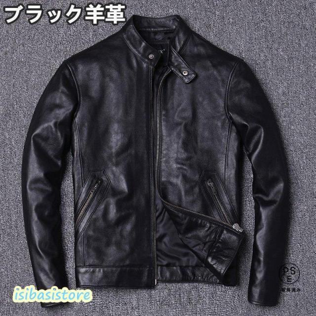 革ジャン レザージャケット メンズ 本革 バイク ライダース 牛革 羊革 シングル ショート スリムタイプ 細身 ブランド ジャケット ミリタリー レザーコート-40_4