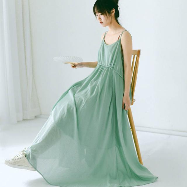 マキシワンピ ノースリーブ 夏ワンピース キャミワンピ 夏ワンピ 綿 コットン 薄手の通販は