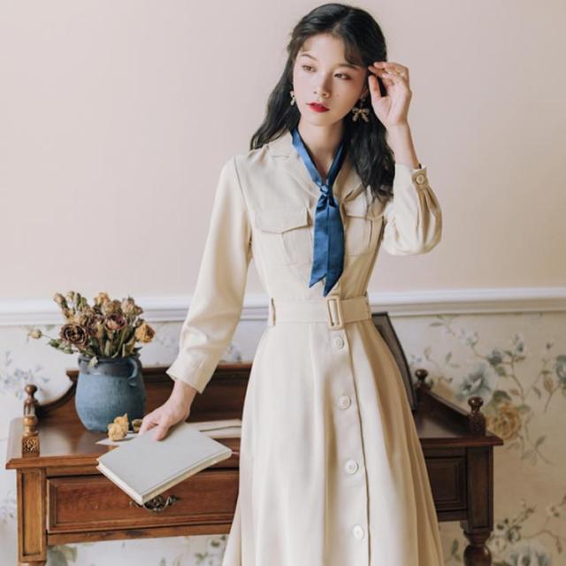 【美品】アルアバイル　ロングワンピース　シャツワンピース　ベルト　長袖 美品】アルアバイル ロングワンピース シャツワンピース ベルト 長袖