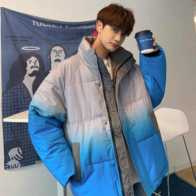 ダウンジャケット メンズ ダウンコート 男性 グラデーション ライトダウン 総柄 羽毛 アウター 厚手 ショート丈 暖かい 防寒 防風 冬服