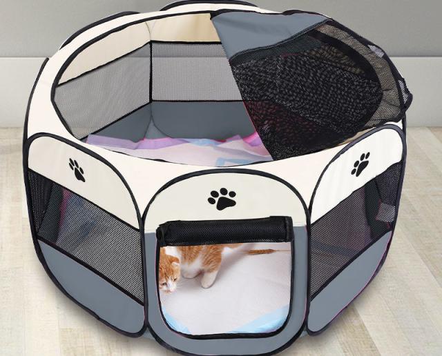 ペットサークル 折りたたみ メッシュサークル Sサイズ 室内 屋内 野外 防災 猫 犬用 ペット用 サークル ケージ 小型犬 屋根付き 八角形 軽量 ペット用カート 犬用キャリー ペット用バギーの通販は