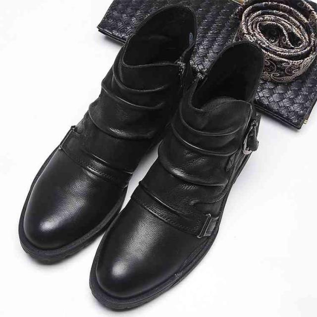 ドレープブーツ メンズ ブーツ ショートブーツ サイドジップ ブーツ