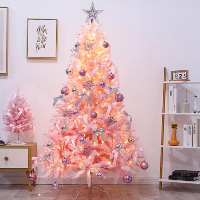 送料無料 ピンク クリスマスツリー 180cm クリスマス ツリー 組立式 LEDライト付き 北欧 クリスマスツリー イルミネーション付き オーナメント付き イルミネーションセット_2