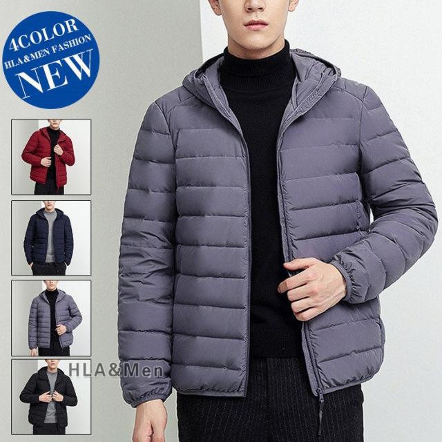 ダウンジャケット メンズ 無地ジャケット ライトアウター 軽量 薄手ジャケット 防寒 あたたか フード付き