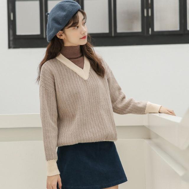 異素材 シャツ風 セーター ニット レディース ゆったり 体型カバー 長袖 ハイネック トップス 重ね風 秋ニット ストライプ柄 羽織り リブニット ニット レディース 秋 秋服 トップス 長袖 重ね着風 ハイネック