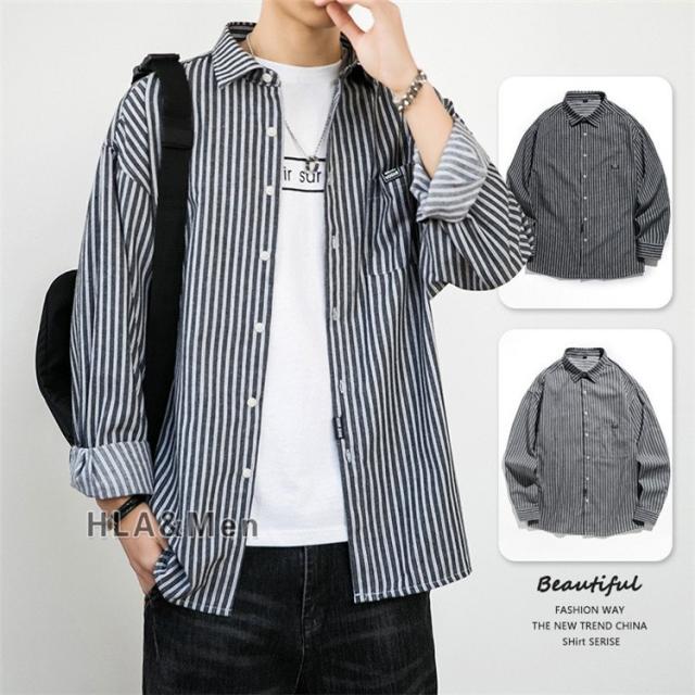 メンズ カジュアル フェイクツーピース ストライプ 長袖 シャツ メンズ カジュアル フェイクツーピース ストライプ 長袖 シャツ