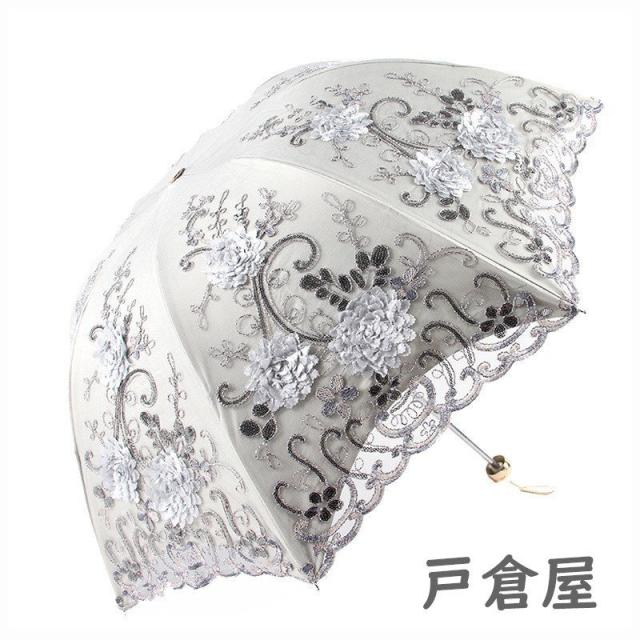 日傘 折りたたみ傘 レディース おしゃれ 水兵風 晴雨兼用 3段折りたたみ傘 レース刺繍柄日傘 雨傘 UVカット 紫外線対策 遮光 遮熱 折りたたみ5色上品新作30代40の通販は 5,160円