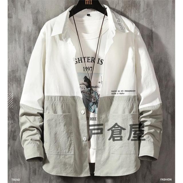 カジュアルシャツ メンズ 長袖 秋 春 シャツ 切替 シャケット 紳士 2021