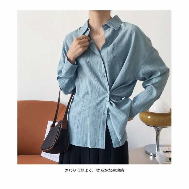 【オープニング 大放出セール】 レディース シャツブラウス シャツ 長袖 シワ加工 シワシャツ トップス