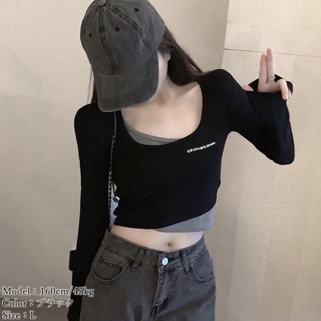 Tシャツ レディース 無地 長袖 ショート丈 トップス カジュアル