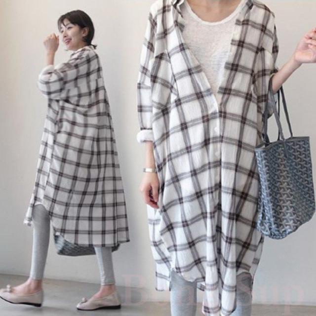 シャツワンピース レディース キレイめ マキシ丈ワンピース 春秋 長袖ワンピース チェック柄 ロング丈シャツ 韓国風 ゆったり 通勤 OL オシャレ 上品 着痩せの通販は