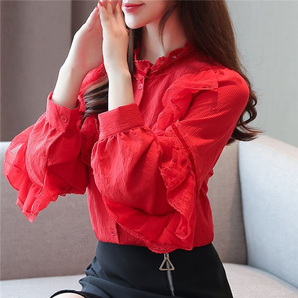 ブラウス レディース ヴィンテージ風 トップス 長袖 立ち襟 可愛い