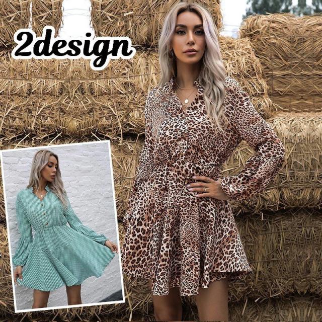 ヒョウ柄長袖膝丈ワンピース 【公式通販】