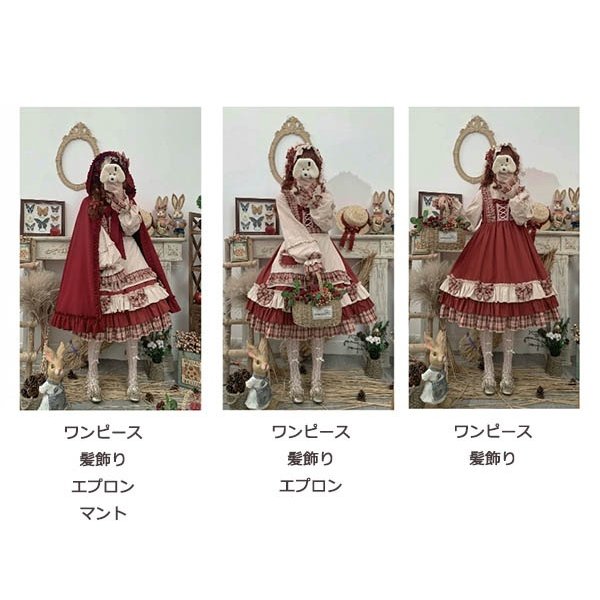 ロリータ ワンピース ゴスロリ Aライン Lolita レディース コスチューム 衣装 かわいい パーティ 髪飾り マント イベント ファッション_1