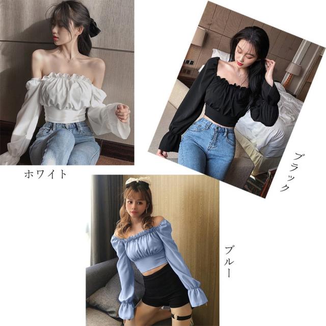 オフショルダートップス レディース バックレースアップ 肩出し