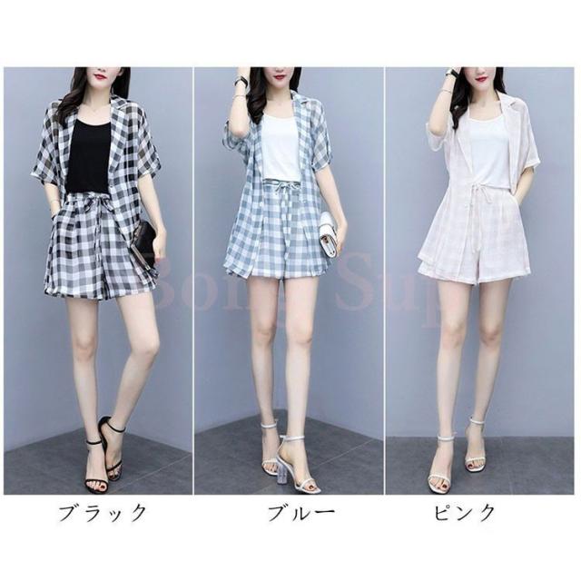 セットアップ レディース 40代 夏 五分袖 上下セット きれいめ ドット パンツ フレア 韓国風 通勤 前リボン カジュアルの通販は