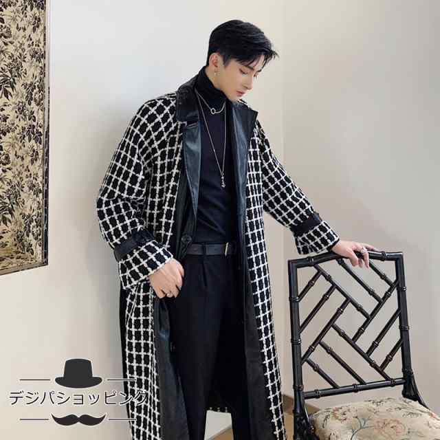 チェック柄 男性 ラシャコート メンズ 紳士服 厚手ジャケット ロング