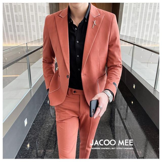 スーツ メンズ ツーピーススーツ ブレザー 刺繍 2ピーススーツ メンズ