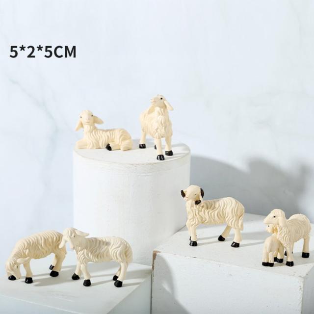 6ピース セットミニ動物像羊置物ドールハウスミニチュア飾りマイクロ