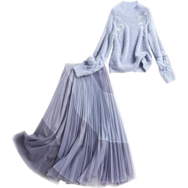 セットアップ ツーピース スカート 2点セット 20代 30代 40代 50代 セレモニー OL ニット セーター チュールスカート セットアップ ツーピース スカート 2点セット 20代 30代 40代 50代