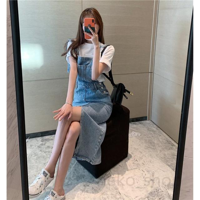 3way☆超立体フリル☆デニムリメイクサロペット☆ロングスカート♡着痩せ♡ Javaジャバコラボ》大人のリラックスカジュアル。綿100