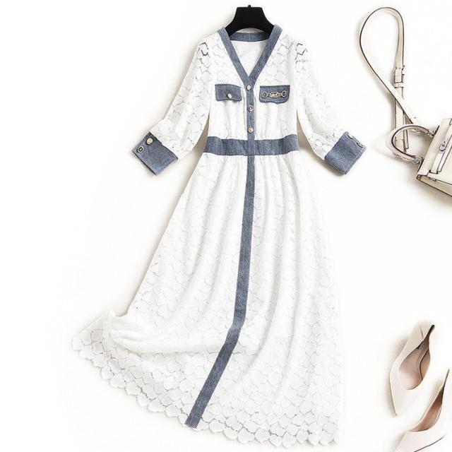 ワンピース 安い 可愛い 20代 30代 40代 ママ 母親 ディナー 食事会 OL 通勤 レース 異素材 総レース コンビの通販は 7,586円