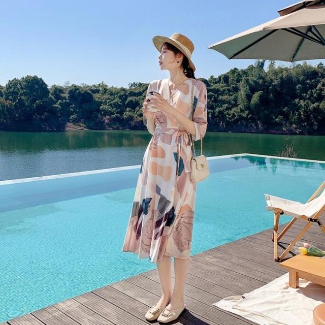 ワンピース レディース 夏 ロング マキシ ノースリーブ Vネック A