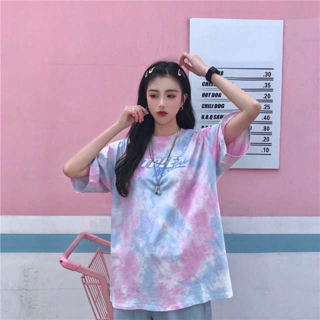 Tシャツ レディース タイダイ柄 半袖 夏 ゆるい トップス 韓国