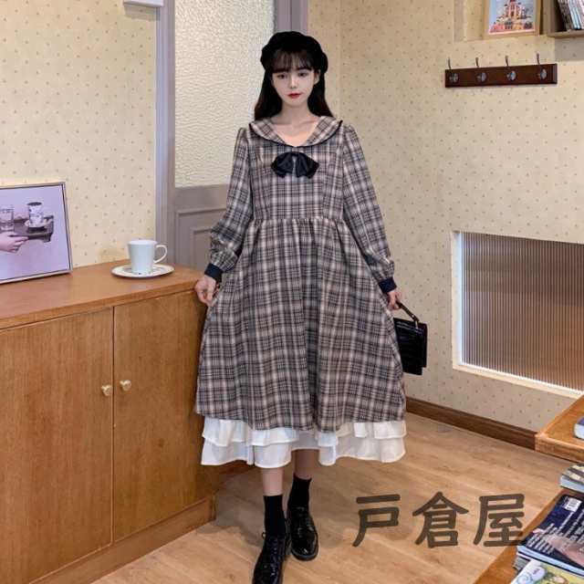 チェックセーラーワンピース グレンチェック柄 ロングワンピース