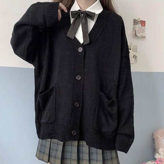 カーディガン 女子 スクールカーディガン 制服 ゆったり Vネック