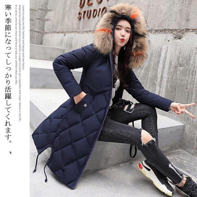 ARCHIVIO アルチビオ　ファー　ダウンワンピース　中綿　ロング　36 紺 ダウンコート 中綿コート 綿入りコート ロングダウンジャケット ファー